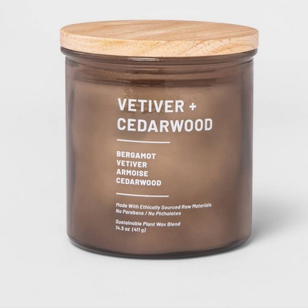 Threshold Vetiver & Cedarwood Wood Lid Tinted Glass 14.5‎ oz Candle NWT